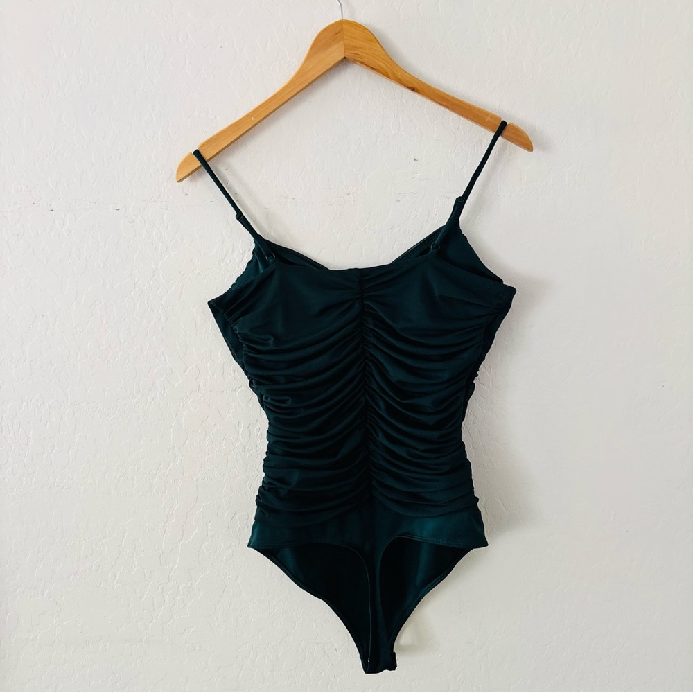 Express Body Contour Ruched Mesh Bodysuit Dark Green Size Medium - Picture 7 of 8